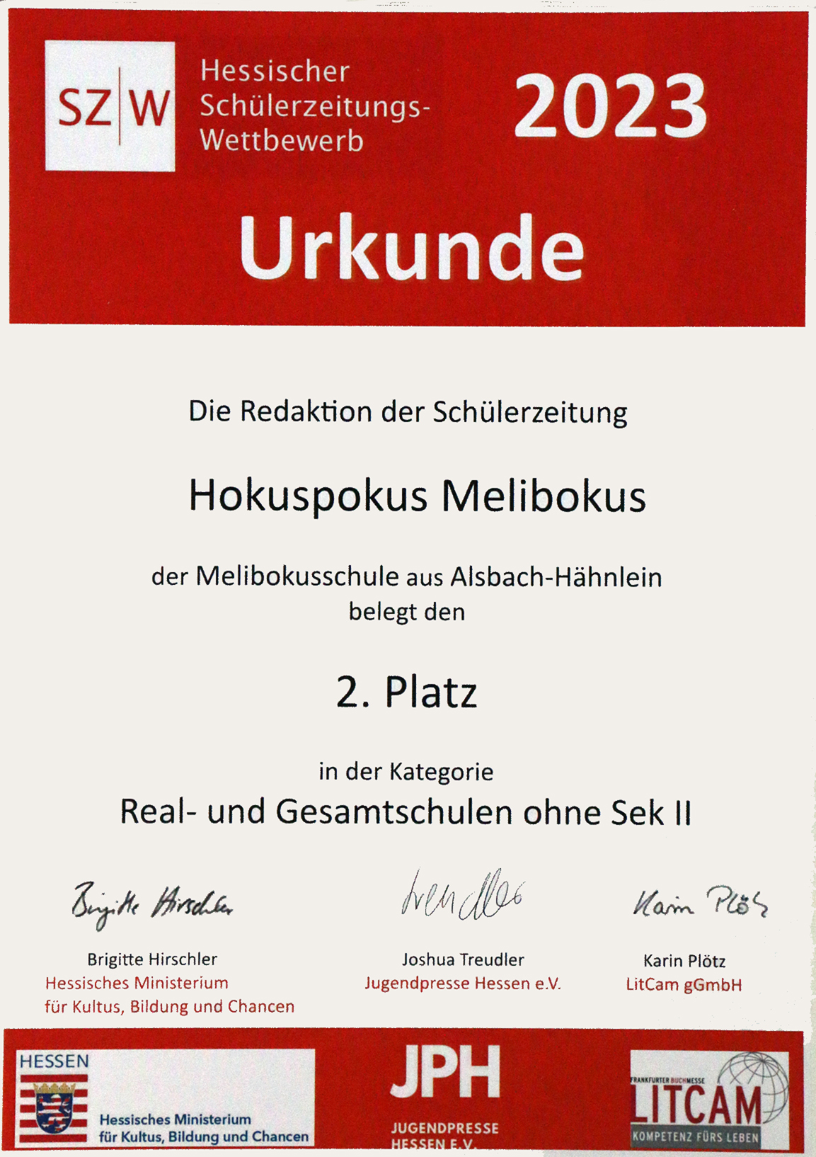 Urkunde 2. Platz
